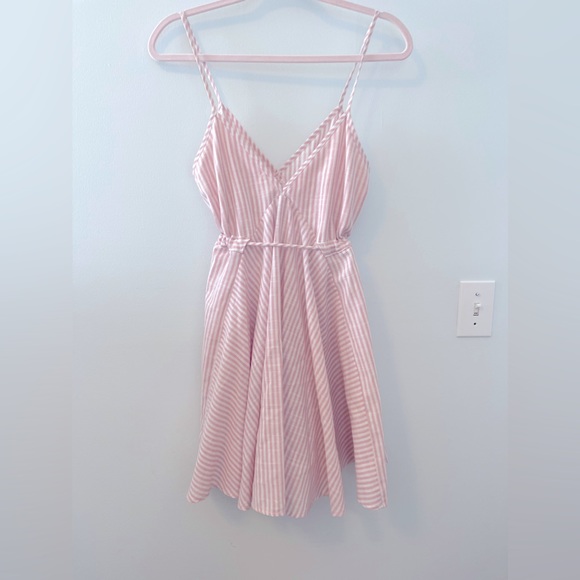 Revolve x Riller & Fount Kally Spaghetti Strap Pink & White Striped Mini XS - Picture 2 of 7